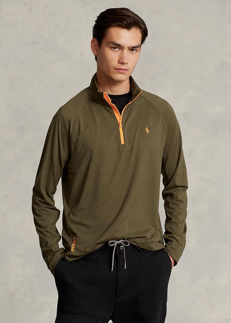 Bluza Polo Ralph Lauren Męska Oliwkowe Performance Jersey Quarter-Zip Pullover 593840-AEN